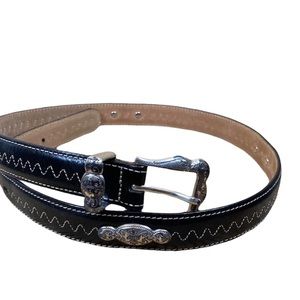 Brighton Belt, Fancy Silver Metal and Black Leather, Size 34\L